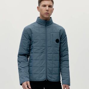 Born yoga Men's Quilted Zip-Front Jacket - Blue NWT